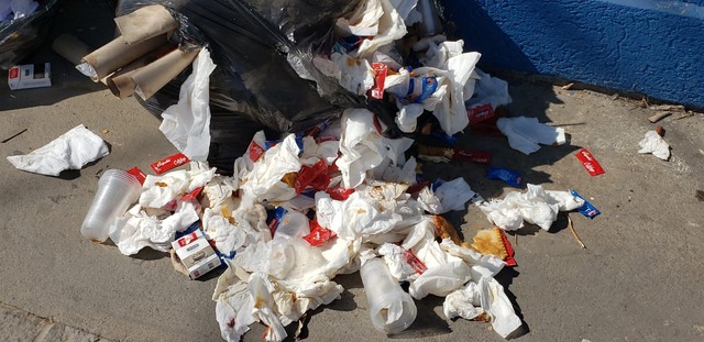 Lixo descartado no centro de Três Lagoas causa indignação nas pessoas Os sacos de lixo teriam vindo de uma lanchonete e pastelaria localizado praticamente quase em frente à prefeitura (Foto/Ricardo Ojeda)