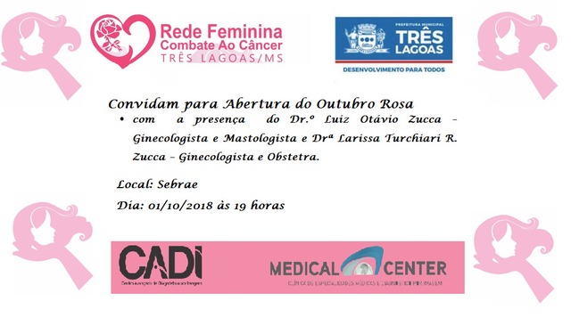 Três Lagoas inicia hoje o “Outubro Rosa” de prevenção contra o câncer de mama Assessoria de Imprensa/Foto: Divulgação