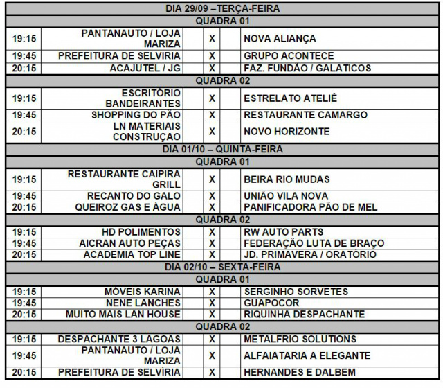 Divulgada tabela de jogos desta semana da 15ª Copa Unimed Divulgada tabela de jogos desta semana da 15ª Copa Unimed