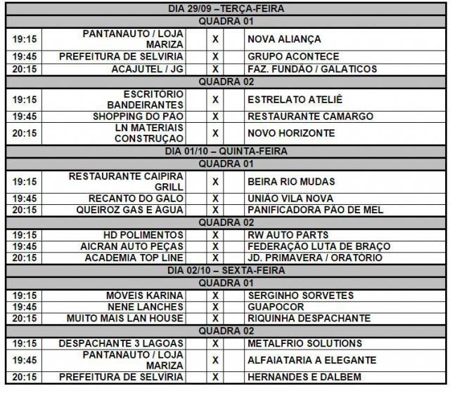 Divulgada tabela de jogos desta semana da 15ª Copa Unimed