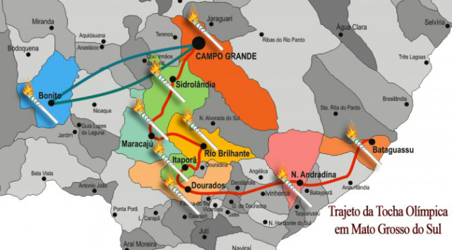 Tocha Olímpica desembarca amanhã em Mato Grosso do Sul A viagem termina no dia 5 de agosto.(Foto: Notícias MS)