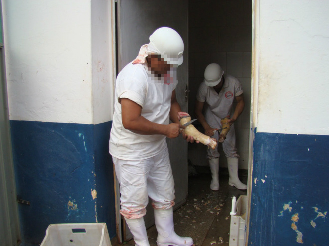 Trabalhadores executando suas funções sem o uso de EPIs (Foto: Luiz Luz - MPT- MS)