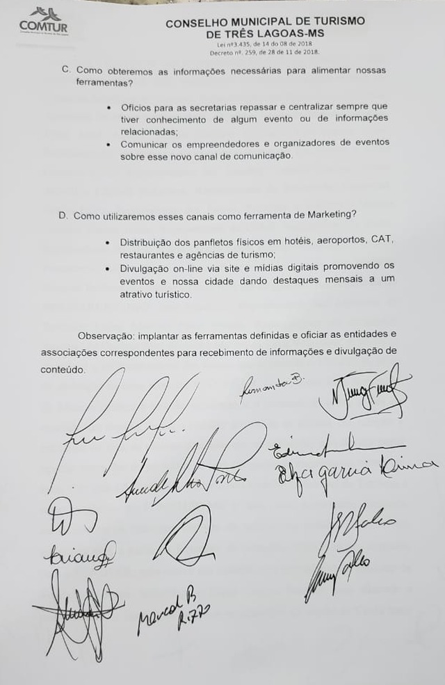 "Potencial turístico de Três Lagoas é monstruoso", afirma presidente do Comtur Documento assinado e entregue ao prefeito. Foto: Divulgação