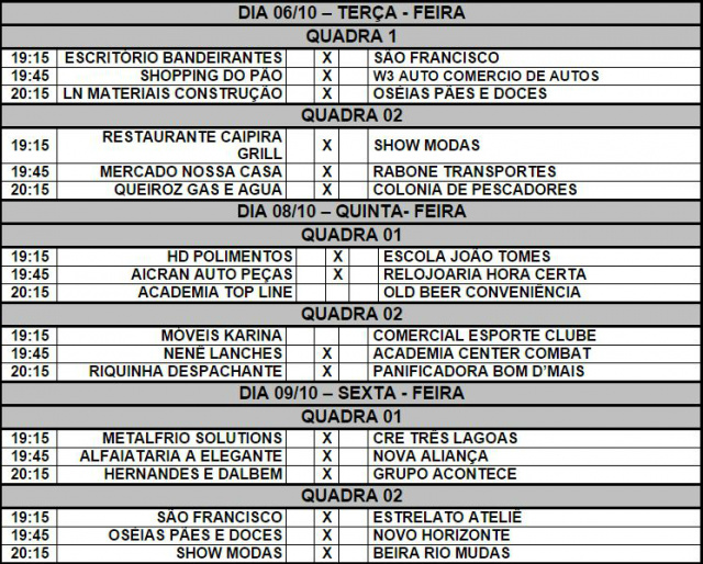 Divulgada tabela de jogos desta semana da 15ª Copa Unimed Divulgada tabela de jogos desta semana da 15ª Copa Unimed