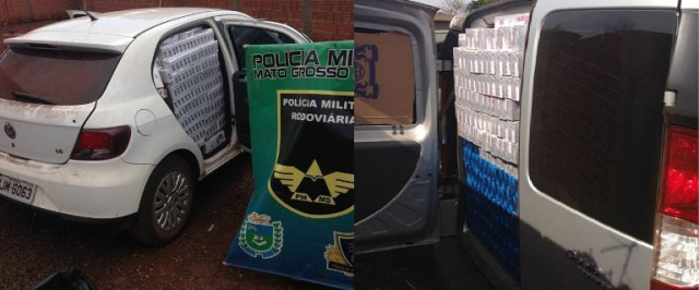 PMR intercepta comboio de veículos carregados de cigarros Veículos e mercadorias foram apreendidos mediante confecção de um Termo de guarda e serão encaminhados para a Receita Federal (Foto: Divulgação/Assecom)