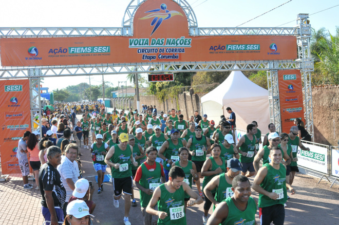Sesi prorroga seletiva da Volta das Nações em Corumbá Os concluintes das corridas de 10 km e 7 km concorrerão ao sorteio de uma motocicleta 0 km de 150 cc, uma TV LCD 32