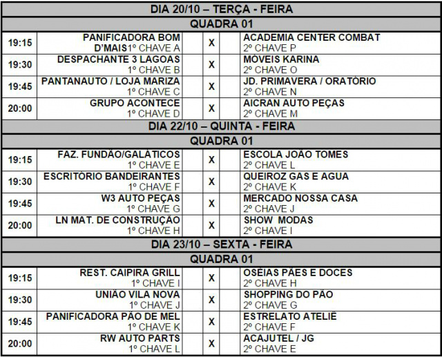 Divulgada tabela de jogos desta semana da 15ª Copa Unimed