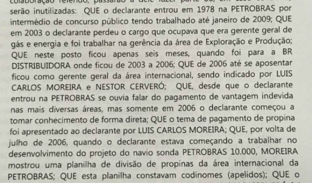 Trecho divulgado da delação de Eduardo Musa, ex-funcionário da Petrobras. (Foto: Divulgação) 