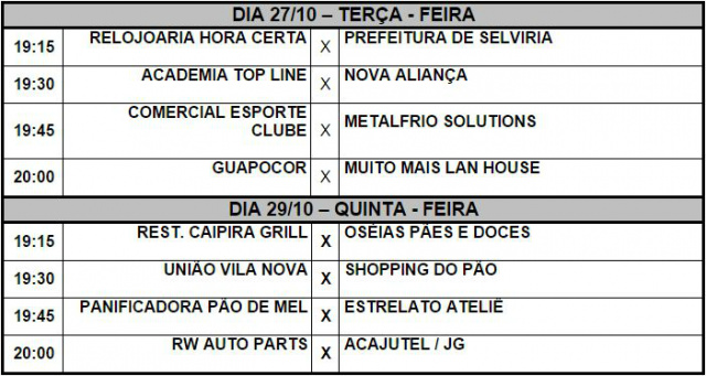 Sejuvel divulga tabela de jogos desta semana da 15ª Copa Unimed Sejuvel divulga tabela de jogos desta semana da 15ª Copa Unimed