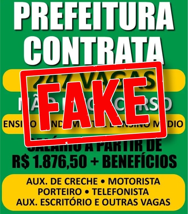Comunicado que circula com vagas de emprego oferecidas pela Prefeitura é falso