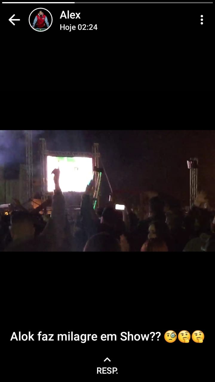 DJ Alok ‘opera milagre’ durante show em Andradina (Reprodução/WhatsApp).
