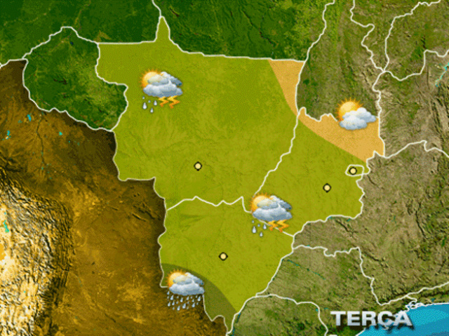 Fortes chuvas que caíram em MT ontem, estão vindo para MS e podem também causar estragos (Foto: Climatempo)