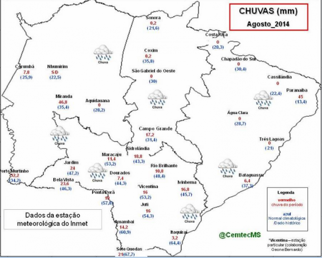 Tempestade que causou estragos em MT pode atingir o MS, avisa meteorologia O mês de agosto foi de período sem precipitações pluviais, segundo dados do Cemtec (Foto: Ilustração)