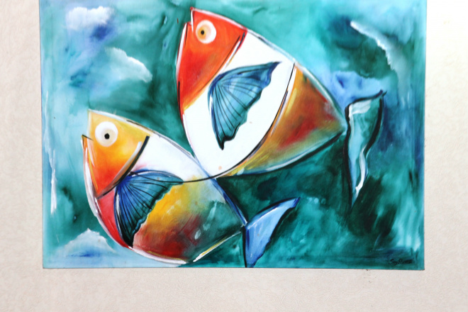 De peixeiros a empresários da gastronomia premiada Quadro com imagens de peixe - cores vibrantes na decoração do Lagoa da Prata.