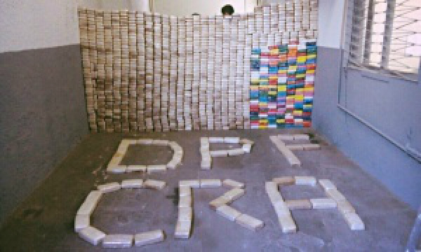 Os tabletes de cocaína, apreendidos na sede da Polícia Federal em Corumbá (Foto: Divulgação)