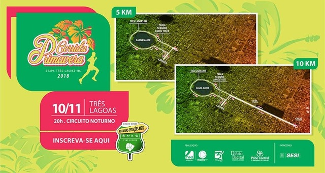 Acontece neste sábado, em Três Lagoas, a Corrida da Primavera Percurso da corrida, que começa às 20h.