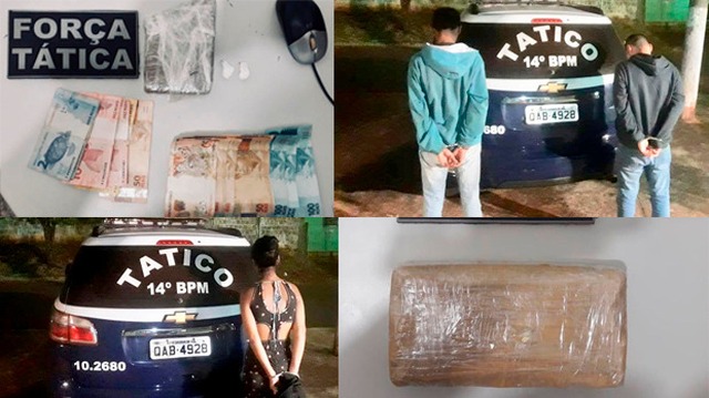 Dois rapazes e uma jovem são flagrados com maconha, cocaína e crack na Rodoviária de Fátima do Sul Foto: Divulgação/14ºBPM/MS