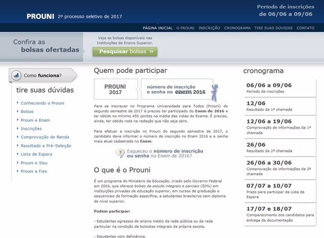 Prouni do 2º semestre abre na terça com mais de 147 mil bolsas; consulta já pode ser feita Sistema do Prouni já abriu consulta às bolsas (Foto: Reprodução)