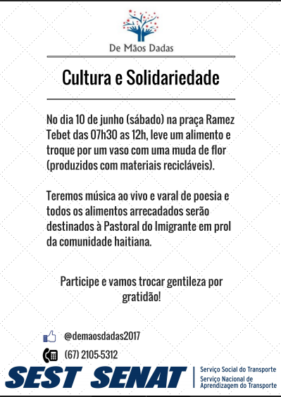 SEST SENAT divulga projeto "De Mãos Dadas" SEST SENAT divulga projeto "De Mãos Dadas"