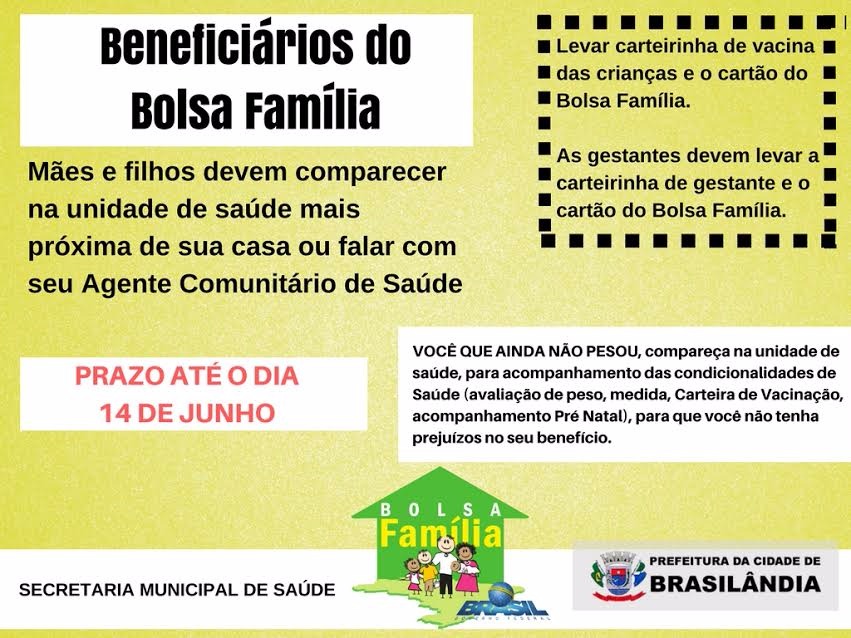 Prefeitura de Brasilândia chama os beneficiários do Bolsa Família Foto/Assessoria