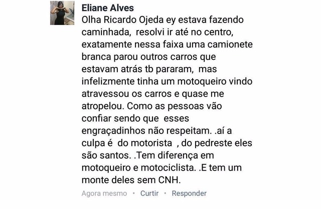 Trânsito de TL gera reclamações de motoristas e pedestres Internauta usa as redes sociais para mostrar sua indignação (Foto: Reprodução Facebook)