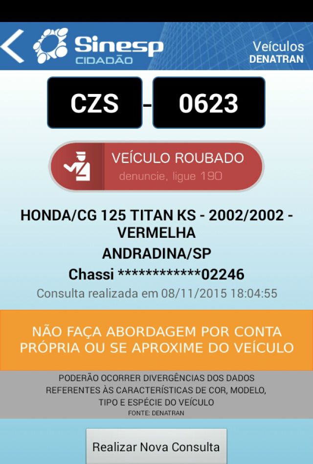 PRF recupera em Três Lagoas motocicleta furtada em Andradina Em consulta, foi constatado que a moto tinha sido furtada. (Foto: Assessoria/PRF)