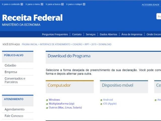 Faltando 20 dias, 276 mil ainda têm de entregar declaração de IR em MS Página da Receita, onde pode ser encontrado link para download (Foto: Reprodução)