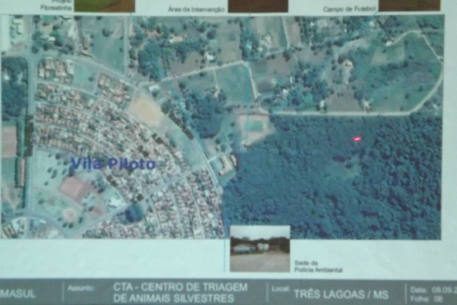 Primeiro Centro de Triagem de Animais Silvestres do estado será implantado em Três Lagoas No mapa, a área onde será instalado o Centro, na Vila Piloto (Foto: Larissa Lima)