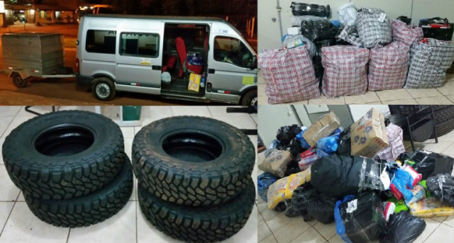 Polícia Militar Rodoviária apreende contrabando na MS 164 No interior do veiculo foram encontradas grande quantidade de mercadorias, adquiridas no Paraguai (Foto: Divulgação/Assecom)