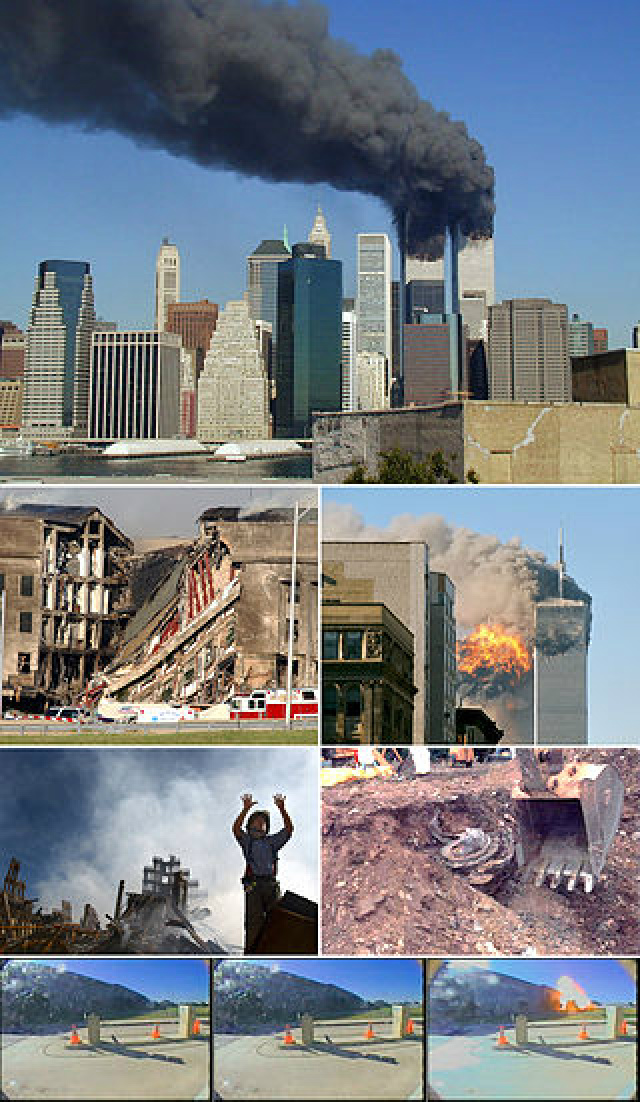 Terroristas abalaram o mundo com a derrubada das torres gêmeas dos EUA Cenas da tragédia que abalou não somente os EUA, ma o mundo (Foto: Wikipédia)