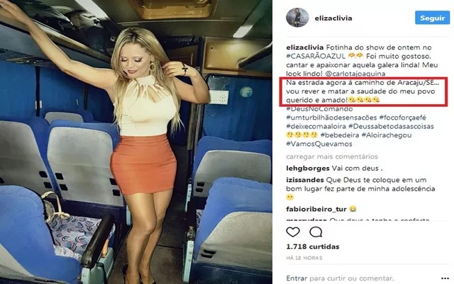 Cantora de Forró Eliza Clivia e o marido morrem em acidente de carro no Centro de Aracaju, diz produtor Na quinta-feira (15), Eliza Clívia publicou uma foto com a leganda: