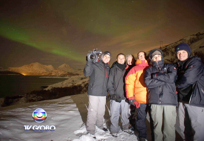 Na Noruega, o primeiro registro da Aurora Boreal por uma TV brasileira A equipe do Conexão REP.CINE (Foto: Blog Conexão REP.CINE)