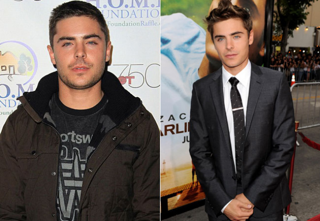 Zac Efron em foto recente e em outra tirada em julho de 2010 (Foto: Divulgação)
