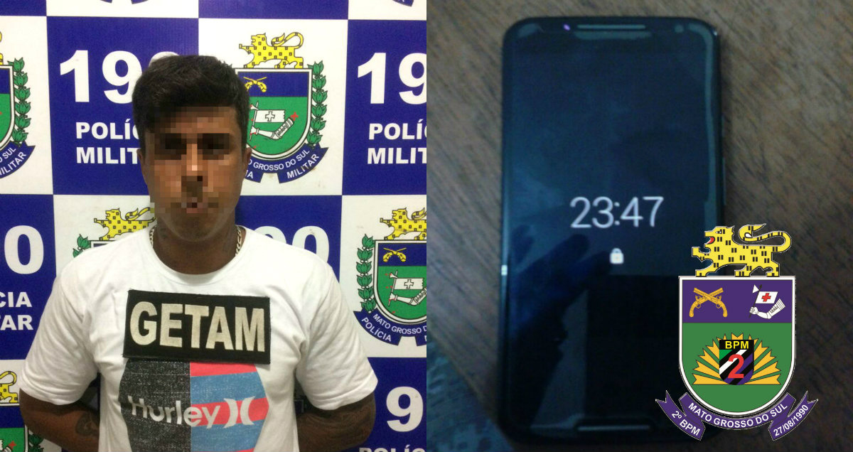 Em abordagem de rotina GETAM prende receptador de celular Na noite do dia 31 de março por volta 23h e 30min, uma guarnição da GETAM do 2º Batalhão de Policia Militar recuperou um celular roubado e prendeu homem de 33 anos por receptação. (Foto: Assessoria)