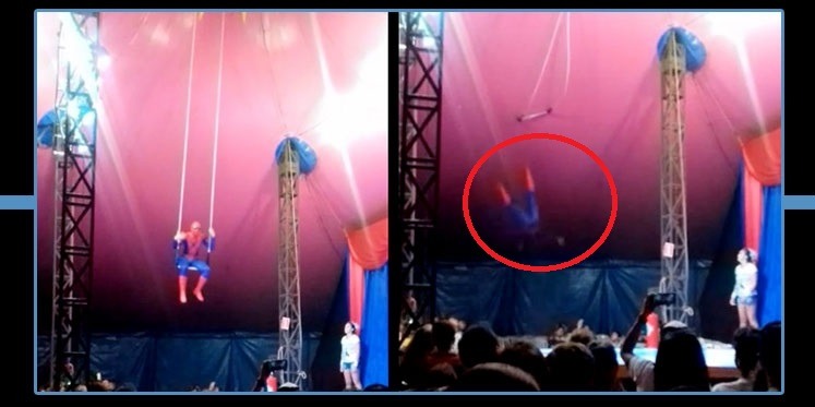 Momento em que o trapezista se desequilibrou e caiu. (Foto: Divulgação). 