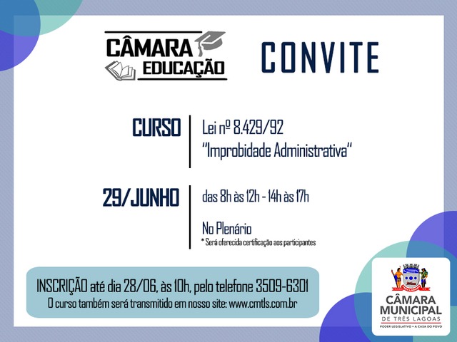 Improbidade administrativa é tema do segundo curso promovido pela Câmara de Três Lagoas O ciclo de cursos tem como finalidade capacitar parlamentares e servidores público (Foto/Assessoria)