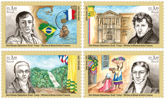 Selos dos Correios homenageiam os 200 anos da chegada ao Brasil da missão artística francesa Selos que foram lançados pelo Correios. (Foto: Assessoria)