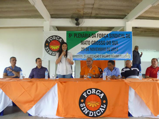 Rose Modesto, durante a 8ª Plenária da Força Sindical Regional Mato Grosso do Sul, que tratou também sobre o tema salarial (Foto: Divulgação)