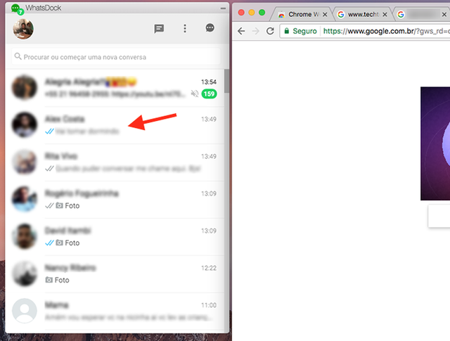 WhatsDock muda visual do WhatsApp e cria janela parecida com o MSN WhatsDock exibindo o WhatsApp em uma janela parecida com o MSN (Foto: Reprodução/Marvin Costa)