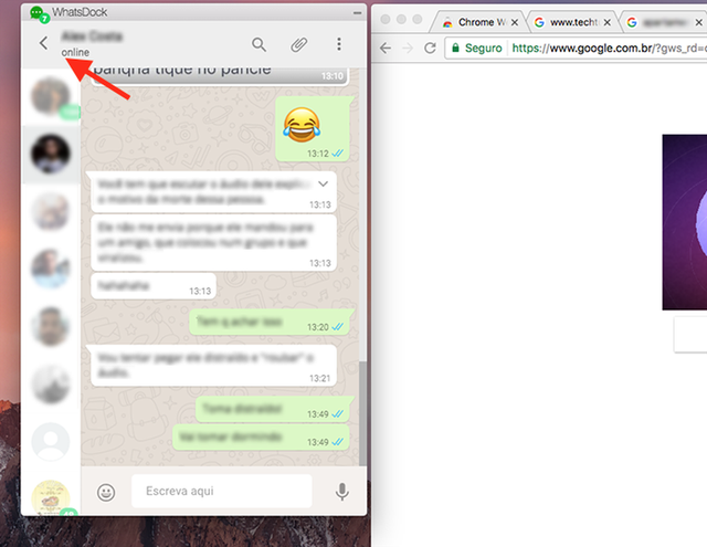 Chat de mensagens do WhatsApp no aplicativo WhatsDock (Foto: Reprodução/Marvin Costa)