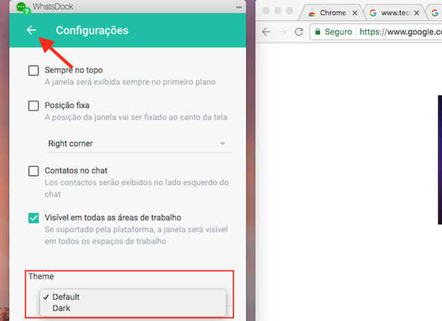 WhatsDock muda visual do WhatsApp e cria janela parecida com o MSN Tela de configurações do aplicativo WhatsDock para Google Chrome (Foto: Reprodução/Marvin Costa)