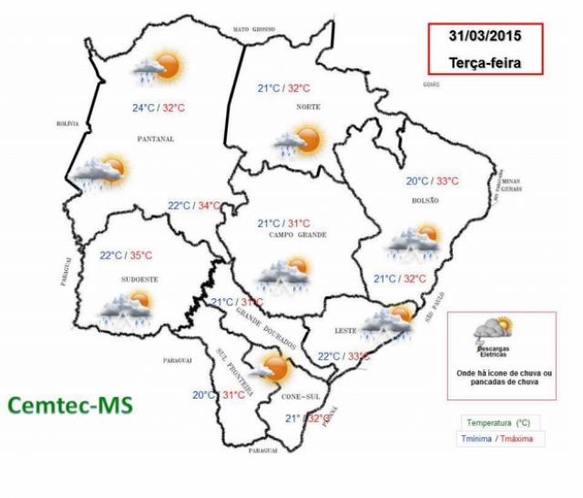 A terça-feira (31)será ensolarada com chuva em alguns lugares do Estado. (Foto: Ilustração)