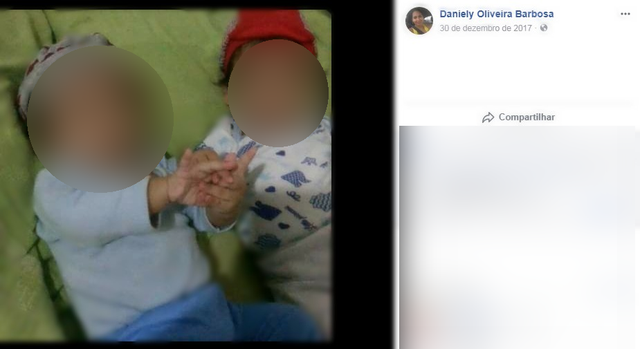 Gêmeos de 9 meses são deixados com irmã de 9 anos e um deles morre asfixiado Um dos gêmeos morreu asfixiado embaixo de cobertor (Foto: Facebook/ Reprodução)