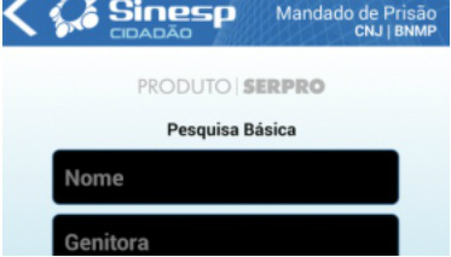 Aplicativo para identificar procurados pela Justiça já pode ser baixado Detalhe do módulo mandado de prisão do aplicativo Sinesp Cidadão lançado pelo MJ (Foto: Reprodução)