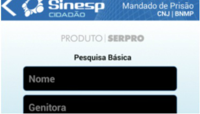 Detalhe do módulo mandado de prisão do aplicativo Sinesp Cidadão lançado pelo MJ (Foto: Reprodução)