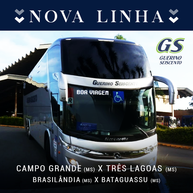Guerino Seiscento começa a operar linha de ônibus entre Três Lagoas e Campo Grande Empresa já está anunciando o itinerário no seu facebook. Foto: reprodução.