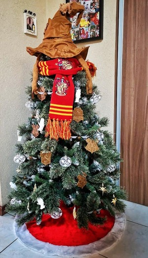 Árvore de natal da saga Harry Potter é sucesso na família do professor Rafael Chaia em MS. — Foto: Rafael Chaia/Arquivo pessoal