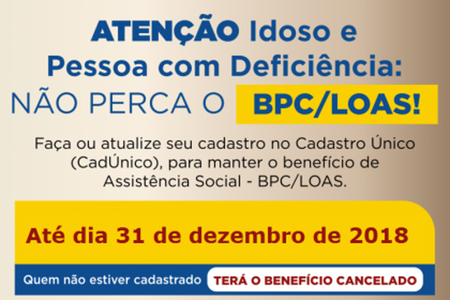 Beneficiários do BPC devem atualizar urgentemente cadastro nas unidades CRAS