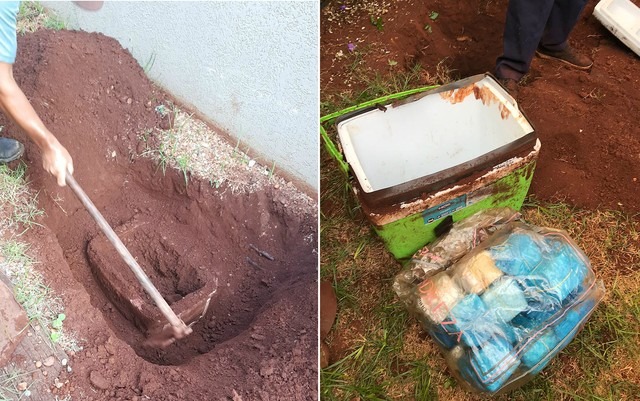 Cerca de R$ 107 mil estavam enterrados no quintal da casa em Igarapava, SP. Valor foi atualizado e chegou a R$ 1,5 milhão — Foto: Polícia Militar/Divulgação