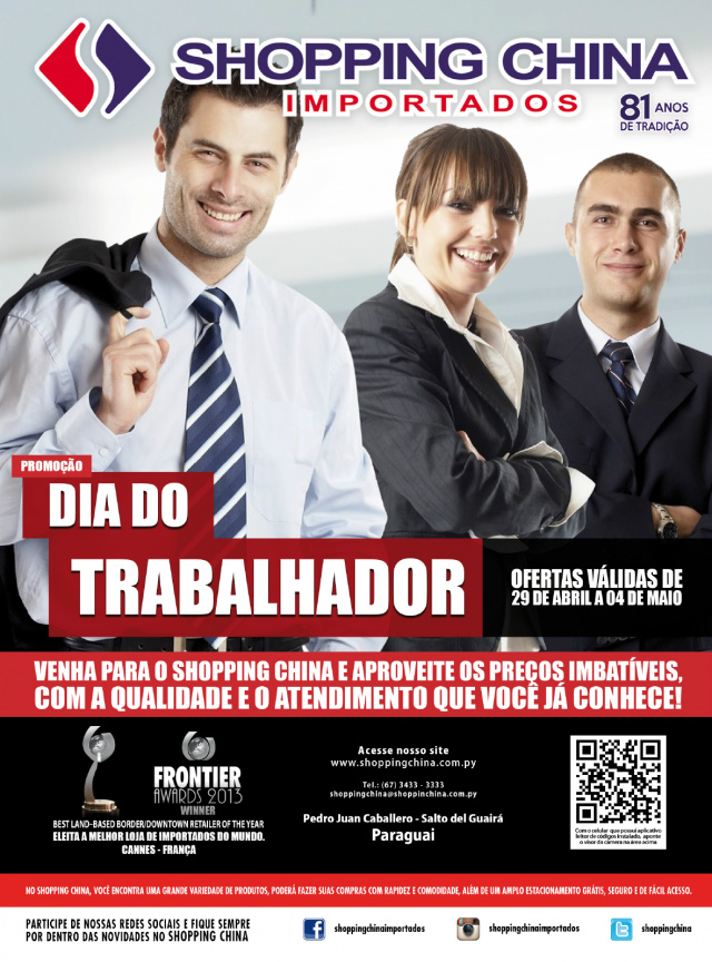 Shopping China faz promoção para homenagear o “Dia do Trabalhador” Shopping China faz promoção para homenagear o “Dia do Trabalhador”